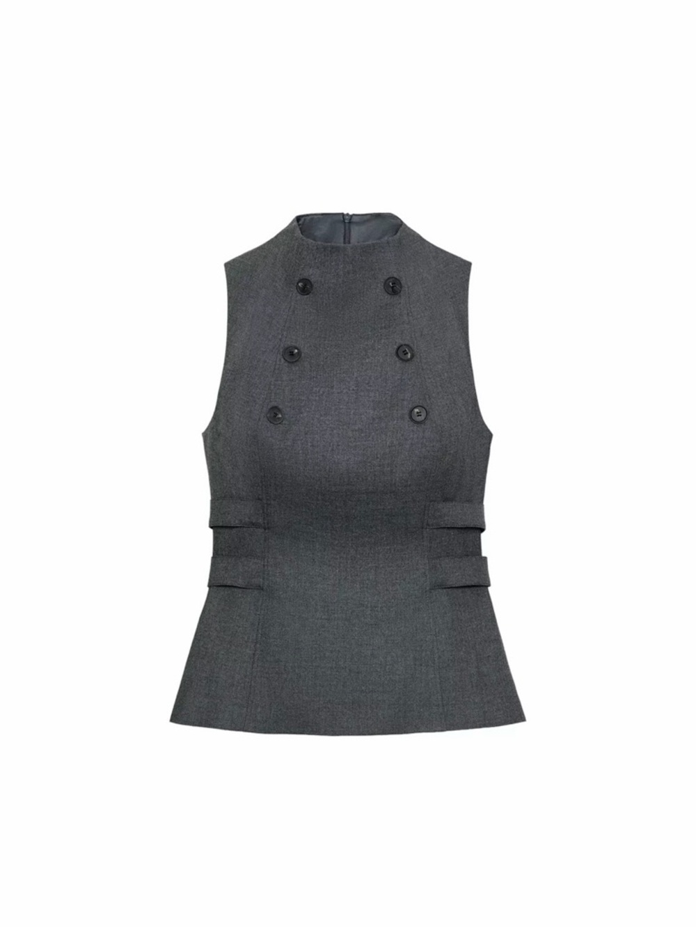 Zara Charcoal Gray Double-Breasted Sleeveless Top